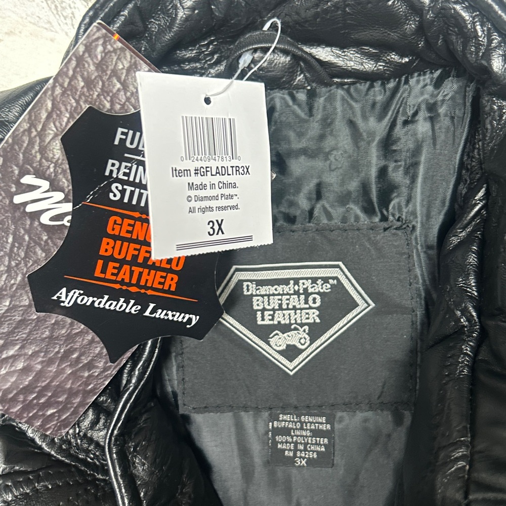 Diamond Plate Men’s Size 3 X-Large Motorcycle  Black Leather Patches Jacket ~New - Picture 16 of 16